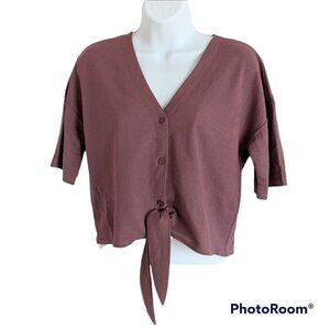 MOD REF Tie Front Button Down Crop Top mauve earthy tone Small @F1